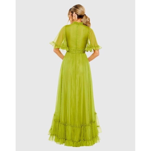 Mac Duggal Size 4 Green 68229 Ruffled Flutter Sleeve Tiered Long Gown Dress $498 - Picture 3 of 10